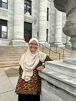 Marwatunnisa Al Mubarokah, MD, in front of Gordon Hall at HMS